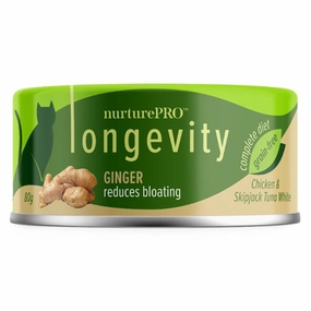 18% OFF: Nurture Pro Longevity Chicken & Skipjack Tuna White Meat With Ginger Canned Cat Food 80g