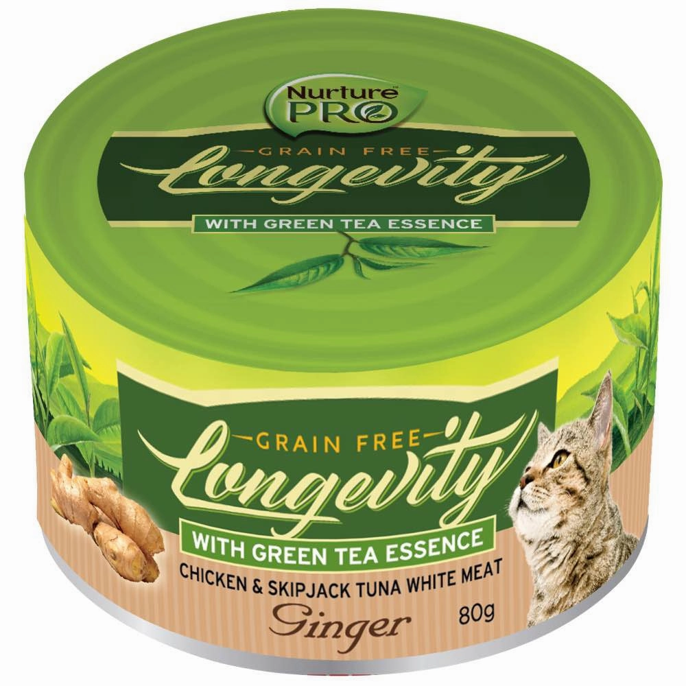 18% OFF: Nurture Pro Longevity Chicken & Skipjack Tuna White Meat With Ginger Canned Cat Food 80g