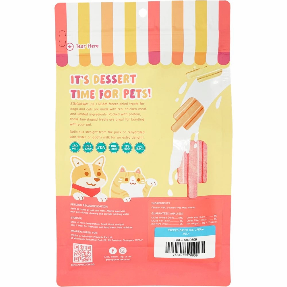 18% OFF: Singapaw Ice Cream Chicken With Lactose-Free Milk Grain-Free Freeze-Dried Treats For Cats & Dogs 48g