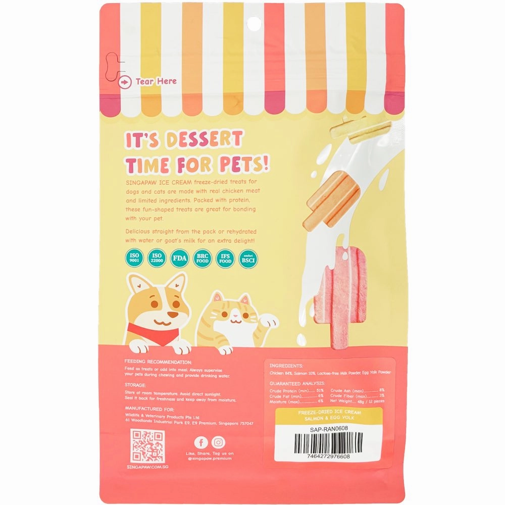 18% OFF: Singapaw Ice Cream Chicken With Salmon & Egg Yolk Grain-Free Freeze-Dried Treats For Cats & Dogs 48g