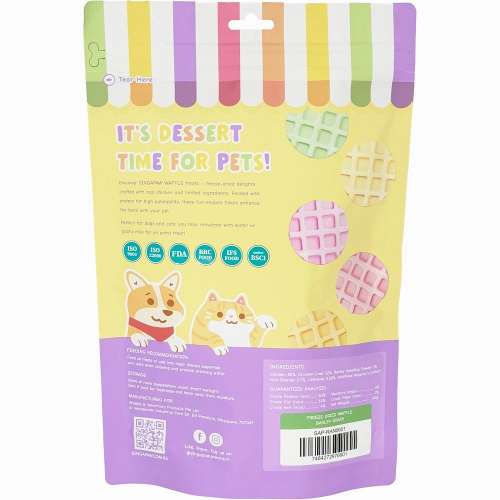 18% OFF: Singapaw Waffle Chicken & Barley Grass Grain-Free Freeze-Dried Treats For Cats & Dogs 120g