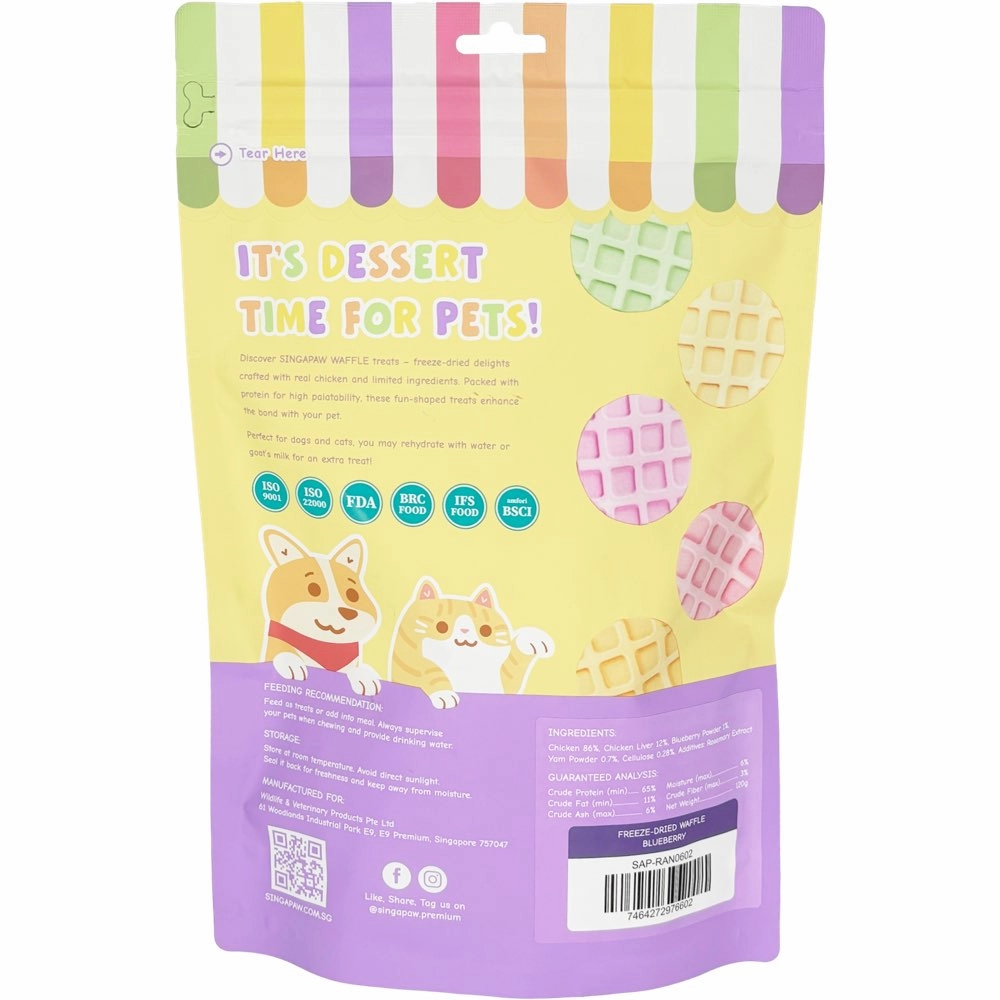 18% OFF: Singapaw Waffle Chicken & Blueberry Grain-Free Freeze-Dried Treats For Cats & Dogs 120g