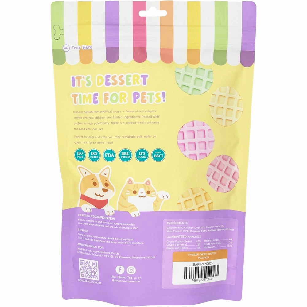 18% OFF: Singapaw Waffle Chicken & Pumpkin Grain-Free Freeze-Dried Treats For Cats & Dogs 120g