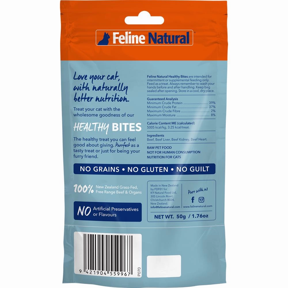 20% OFF: Feline Natural Healthy Bites Beef & Organs Freeze-Dried Cat Treats 50g