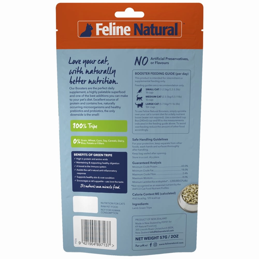 20% OFF: Feline Natural Lamb Green Tripe Booster Freeze Dried Cat Food 57g