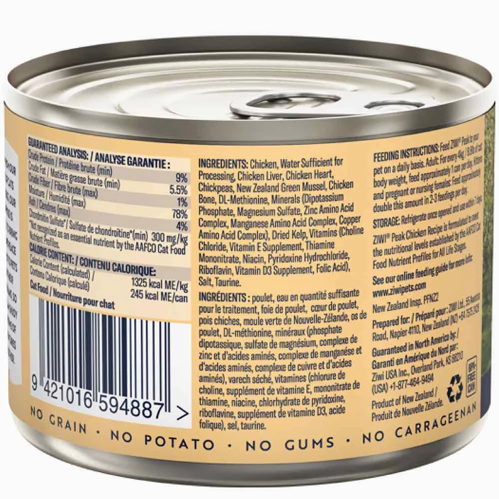 20% OFF: Ziwi Peak Chicken Grain-Free Canned Cat Food 185g
