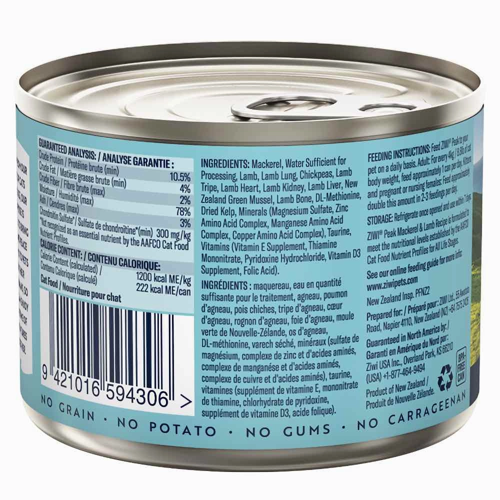 20% OFF: Ziwi Peak Mackerel & Lamb Grain-Free Canned Cat Food 185g