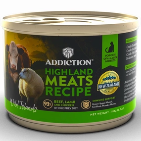 23% OFF (Exp 17Jul25): Addiction Wild Islands Highland Meats Beef, Lamb & Chicken Grain-Free Canned Cat Food 185g