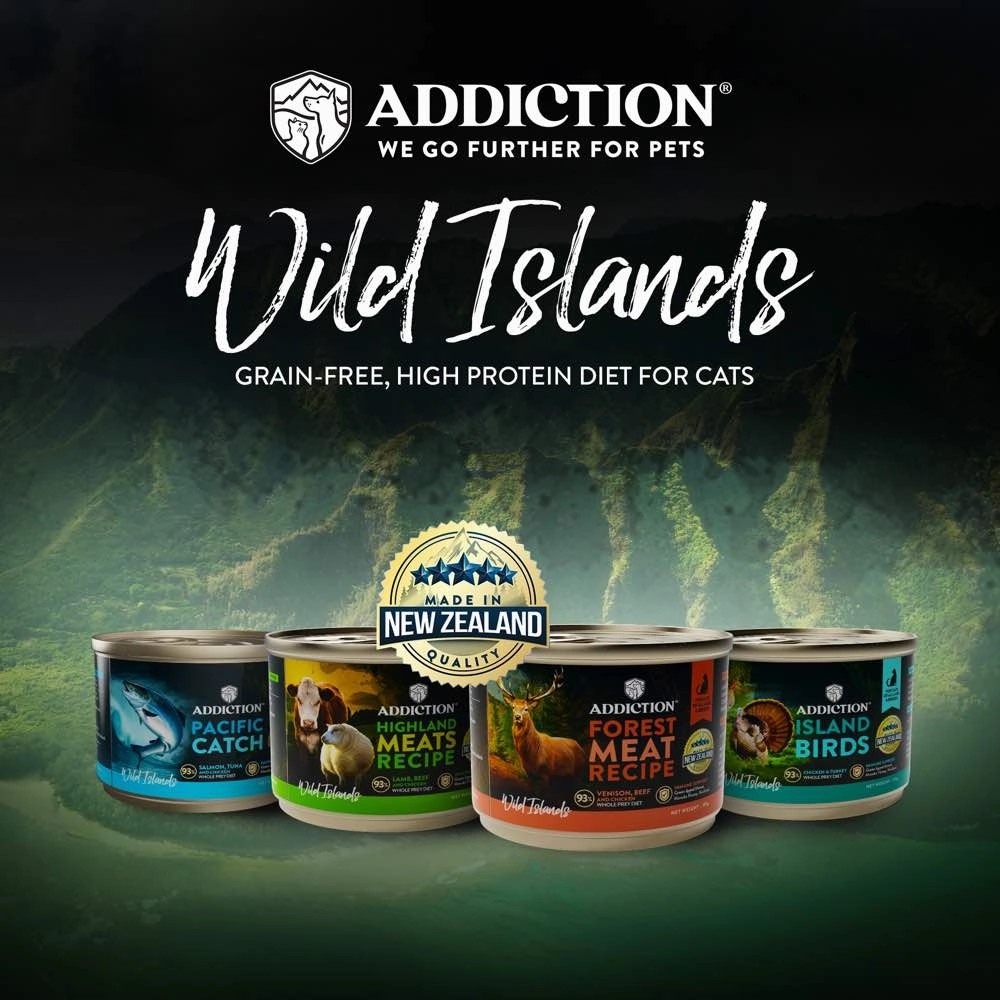 23% OFF (Exp 17Jul25): Addiction Wild Islands Highland Meats Beef, Lamb & Chicken Grain-Free Canned Cat Food 185g