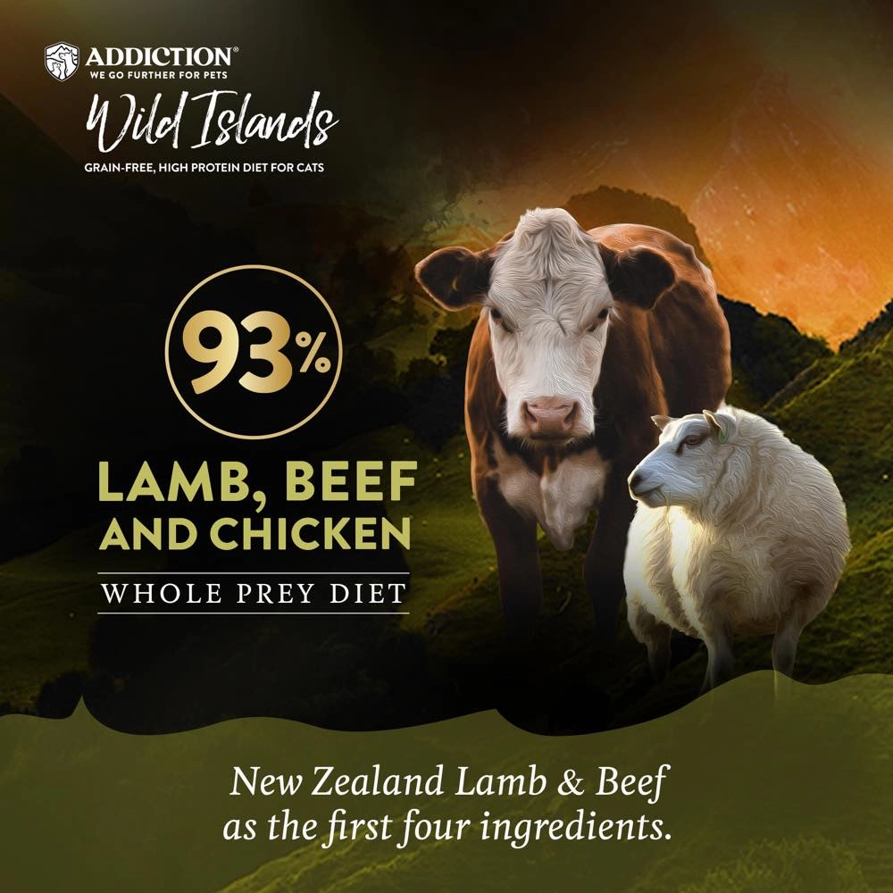 23% OFF (Exp 17Jul25): Addiction Wild Islands Highland Meats Beef, Lamb & Chicken Grain-Free Canned Cat Food 185g