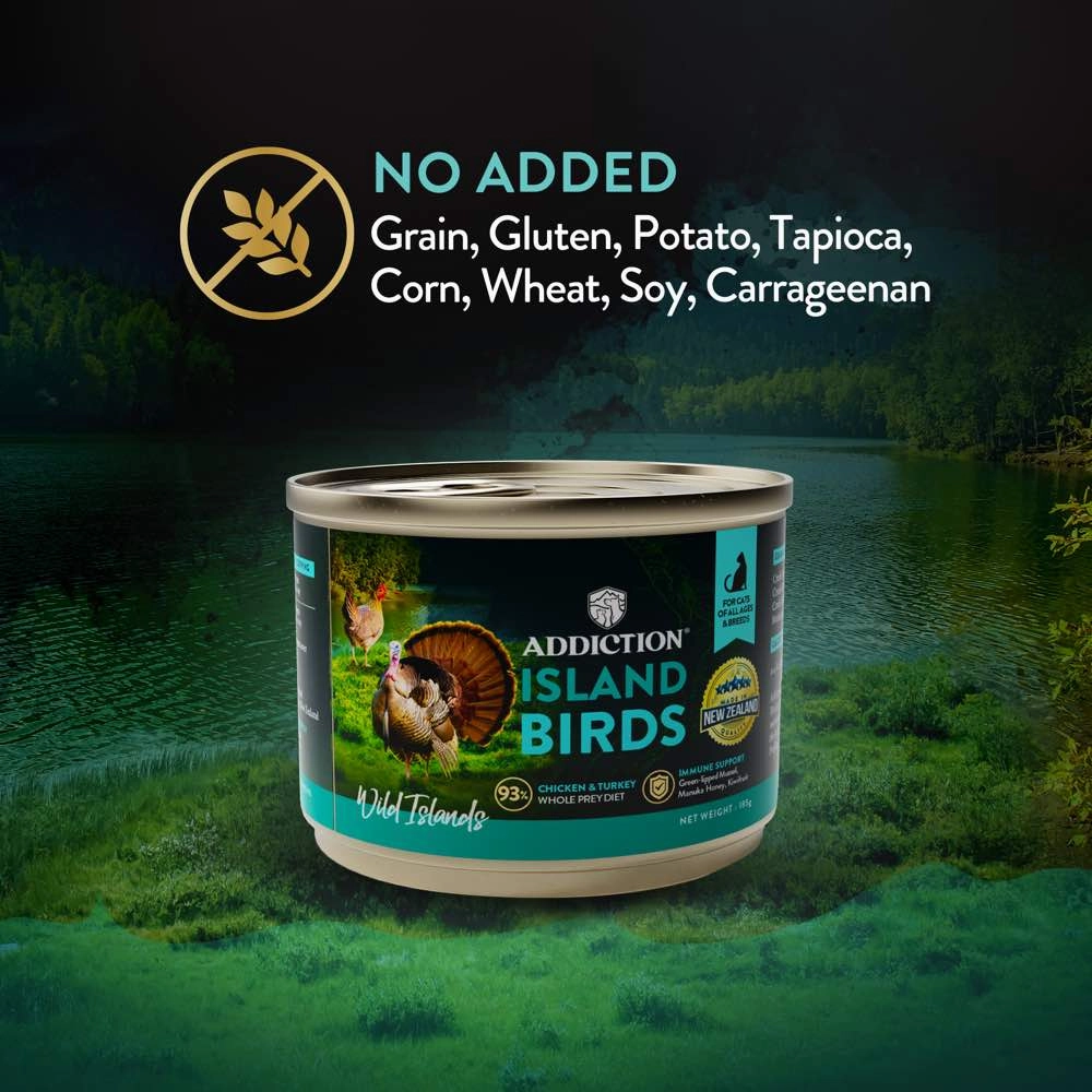 23% OFF (Exp 7Aug25): Addiction Wild Islands Island Birds Chicken & Turkey Grain-Free Canned Cat Food 185g