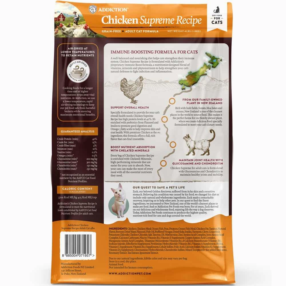 25% OFF   FREE CANNED FOOD/SCOOP: Addiction Chicken Supreme Grain-Free Adult Dry Cat Food