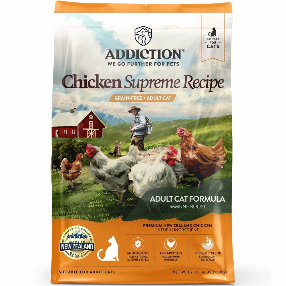 25% OFF   FREE CANNED FOOD/SCOOP: Addiction Chicken Supreme Grain-Free Adult Dry Cat Food