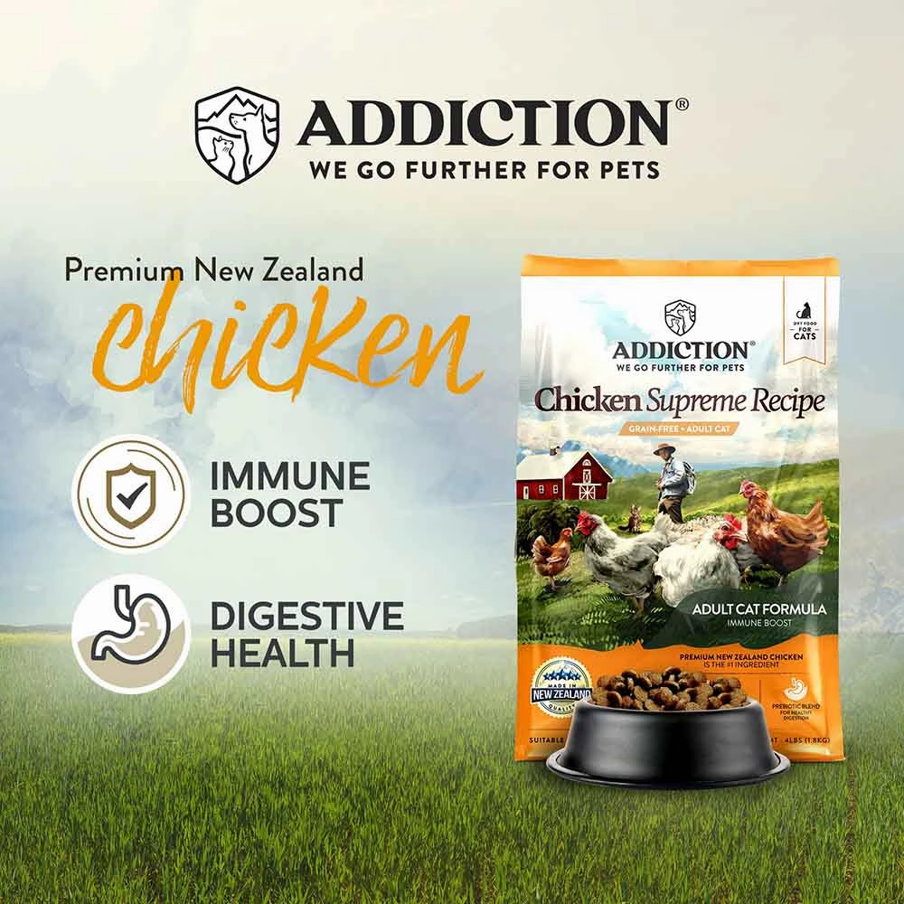 25% OFF   FREE CANNED FOOD/SCOOP: Addiction Chicken Supreme Grain-Free Adult Dry Cat Food