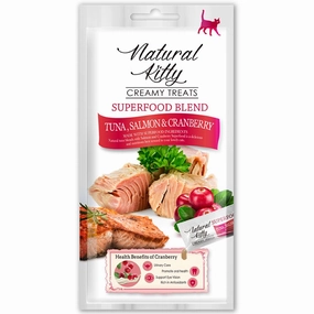 25% OFF (Exp 7Mar25): Natural Kitty Superfood Blend Tuna, Salmon & Cranberry Creamy Liquid Cat Treats 48g