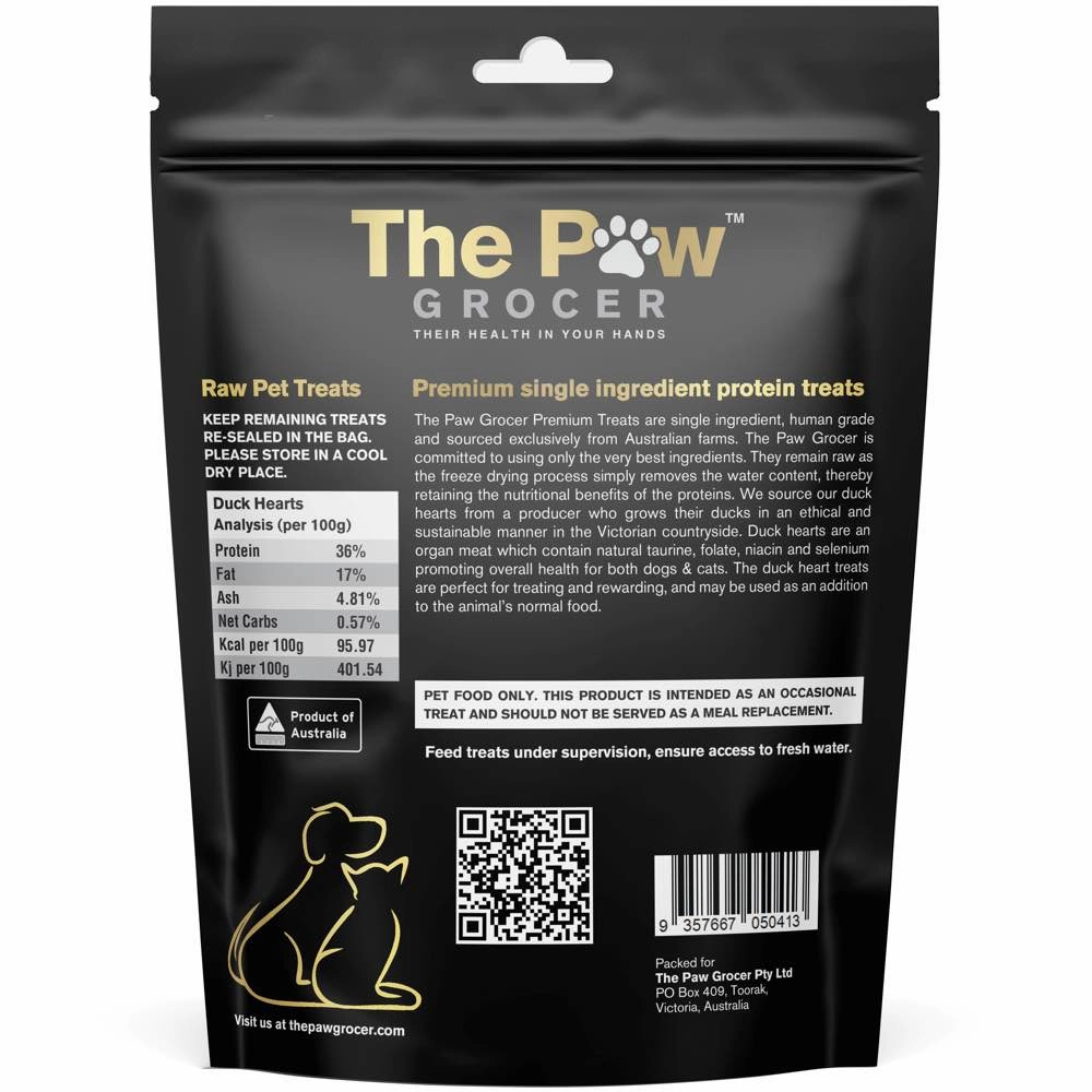 25% OFF: The Paw Grocer Duck Hearts Freeze-Dried Treats For Cats & Dogs 72g