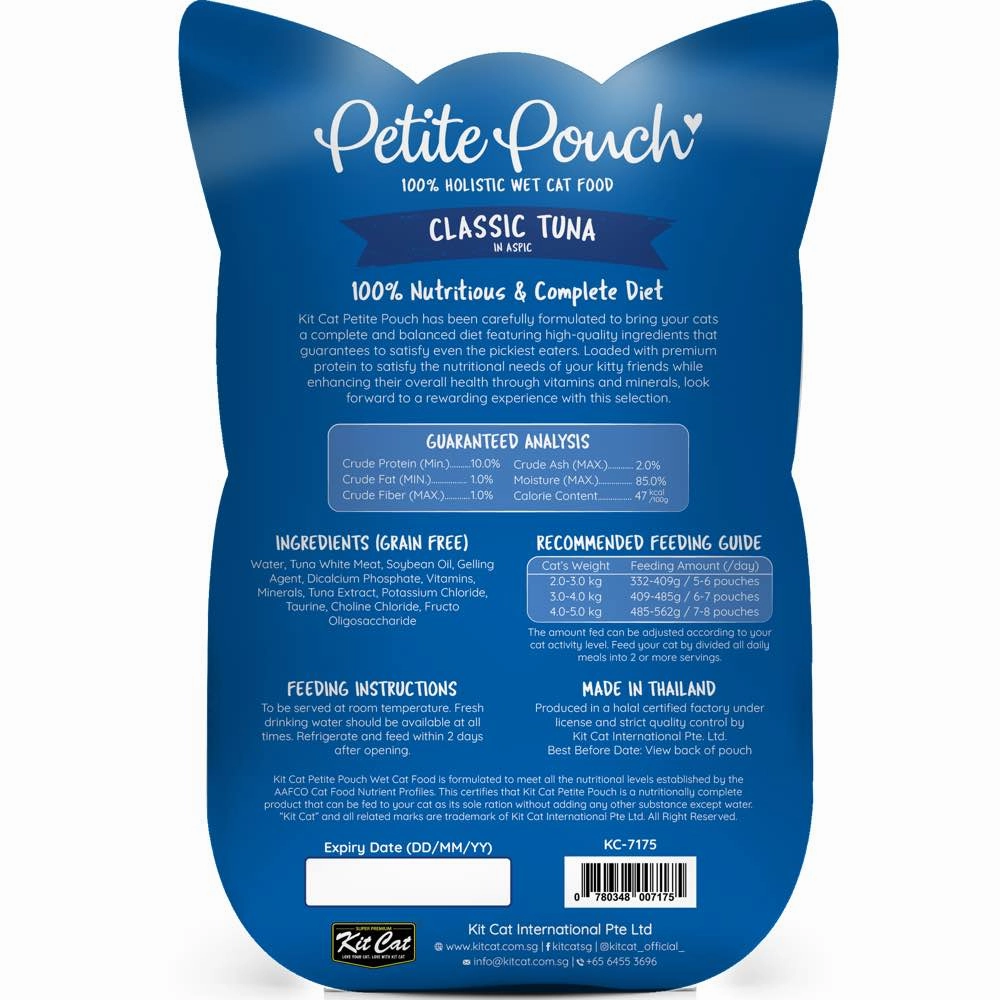 30% OFF: Kit Cat Petite Pouch Classic Tuna In Aspic Grain-Free Pouch Cat Food 70g x 12