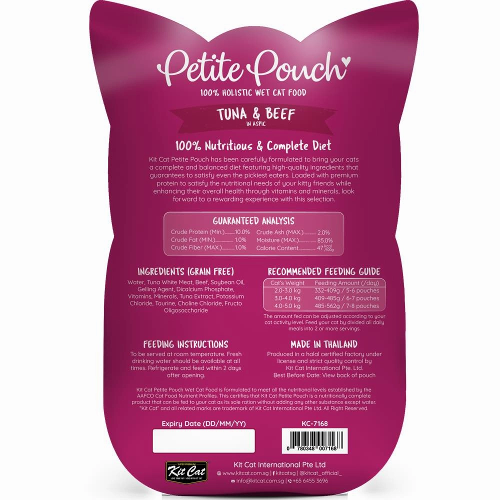 30% OFF: Kit Cat Petite Pouch Tuna & Beef In Aspic Grain-Free Pouch Cat Food 70g x 12