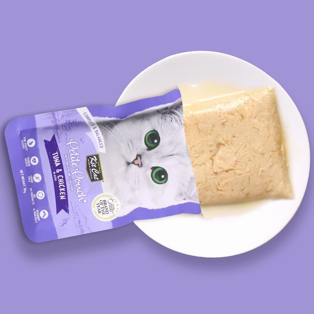 30% OFF: Kit Cat Petite Pouch Tuna & Chicken In Aspic Grain-Free Pouch Cat Food 70g x 12