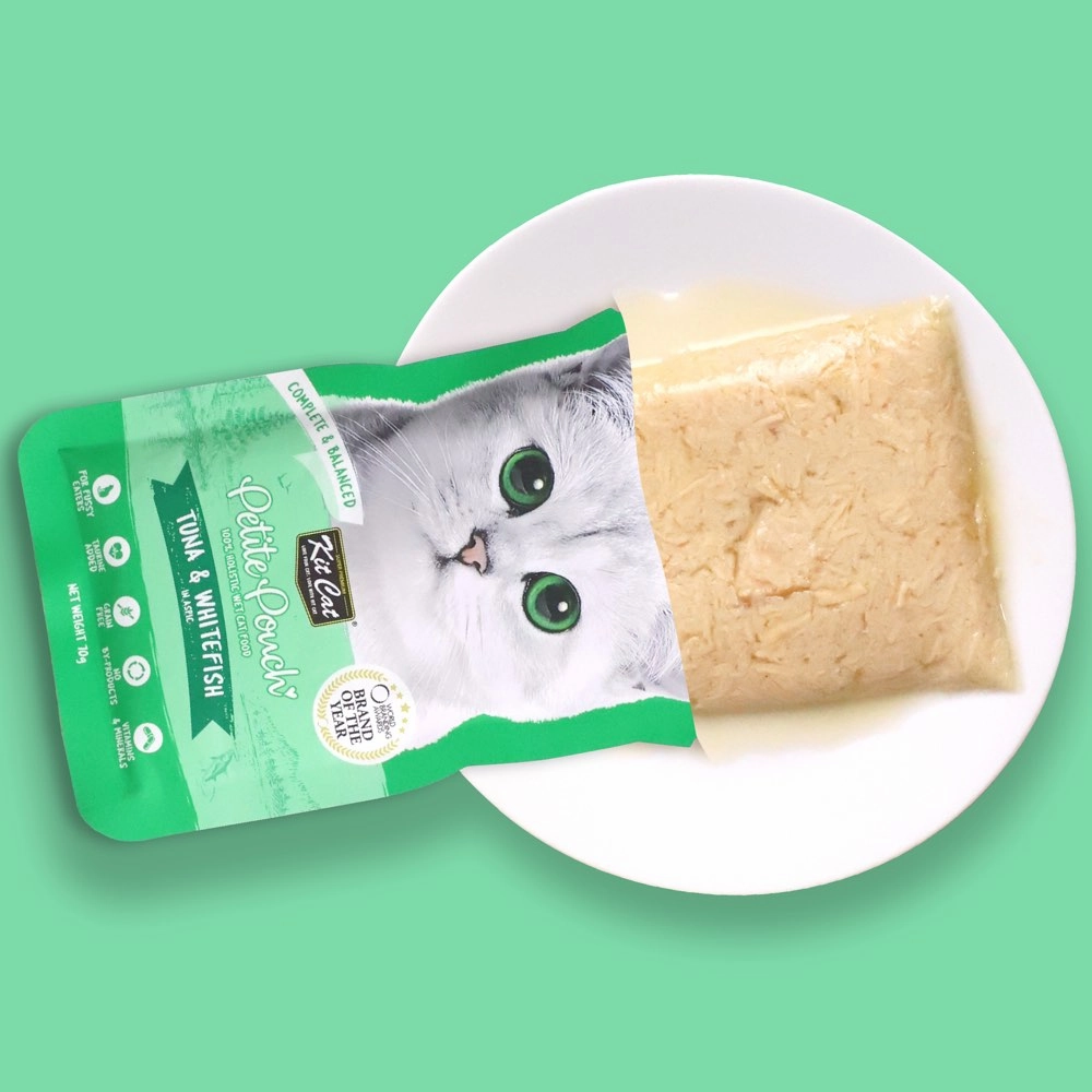 30% OFF: Kit Cat Petite Pouch Tuna & Whitefish In Aspic Grain-Free Pouch Cat Food 70g x 12