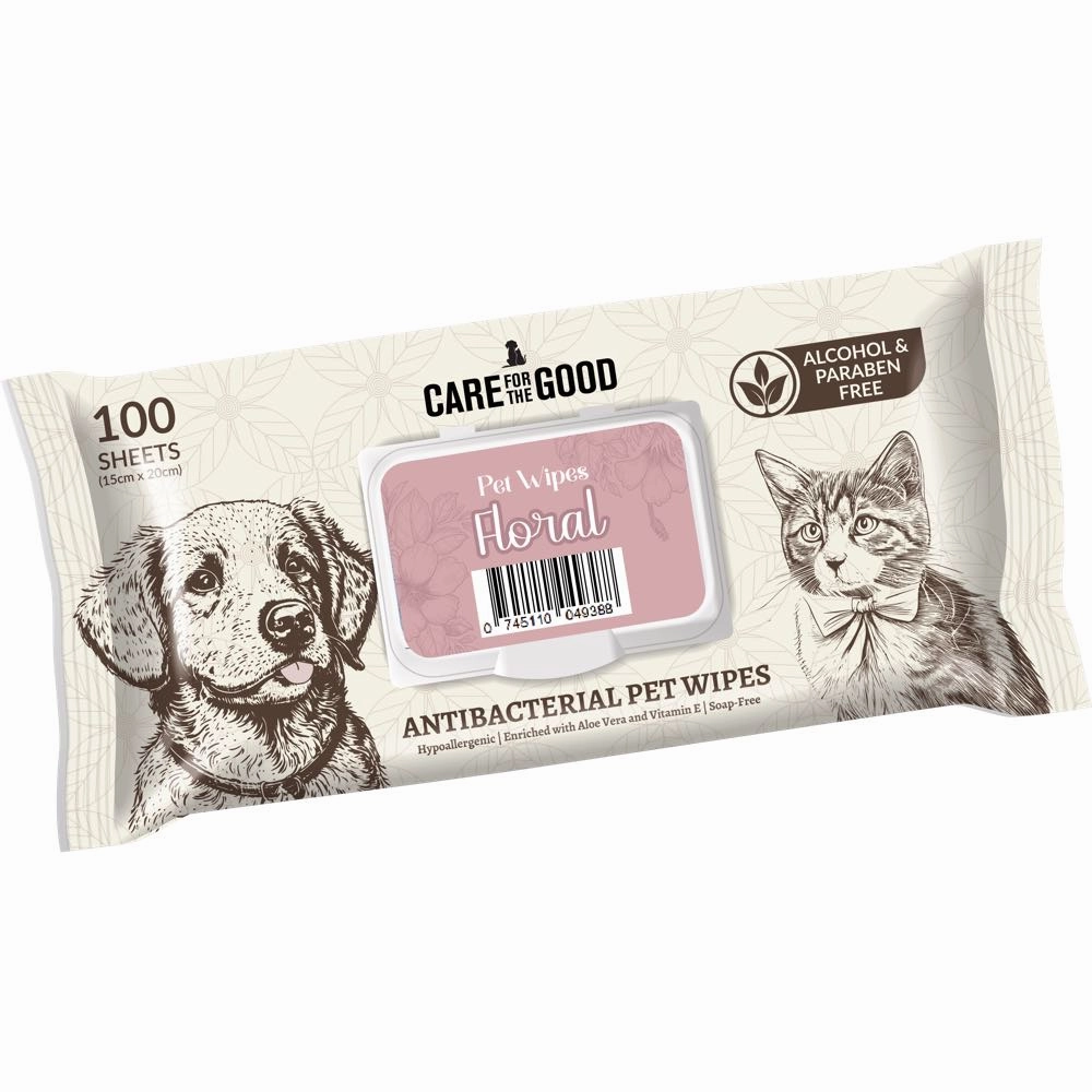 3 FOR $11.50: Care For The Good Antibacterial Pet Wipes For Cats & Dogs (Floral) 100pc