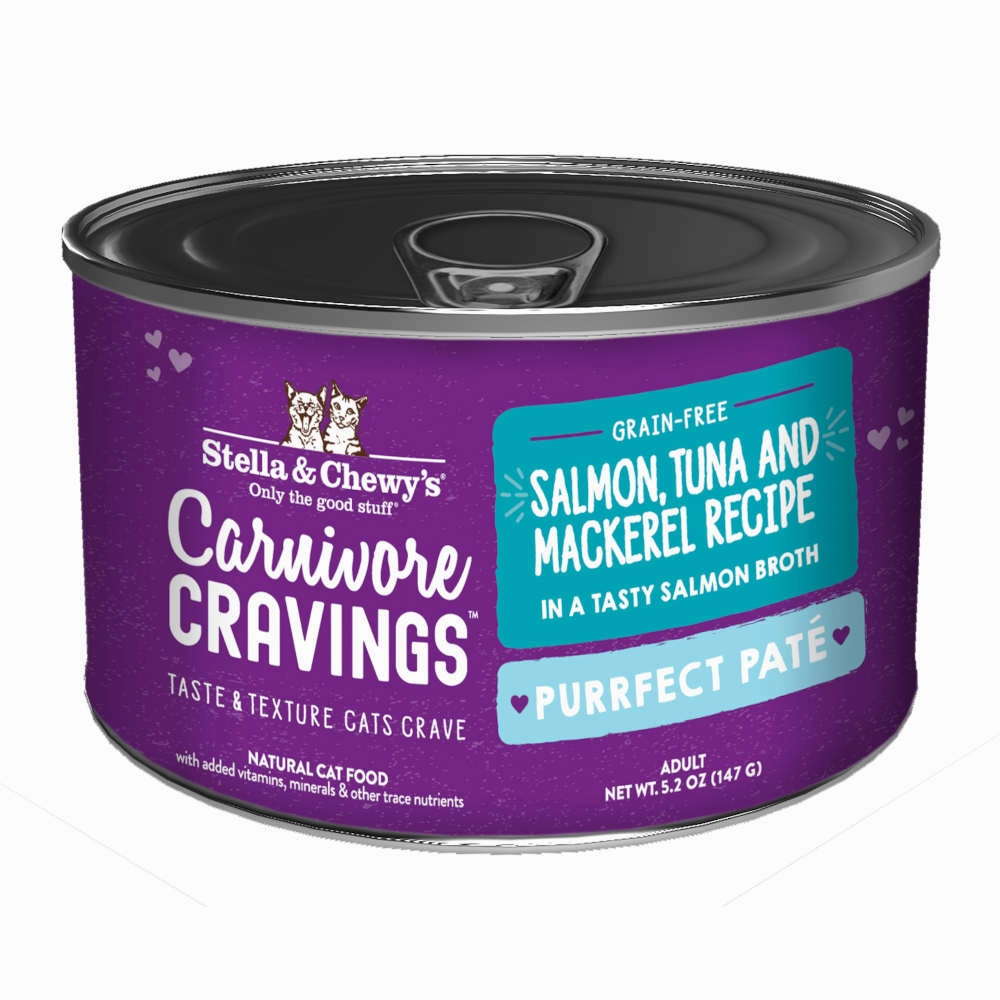 3 FOR $14.40: Stella & Chewy's Carnivore Cravings Purrfect Pate Salmon, Tuna & Mackerel in Broth Grain-Free Canned Cat Food 5.2oz