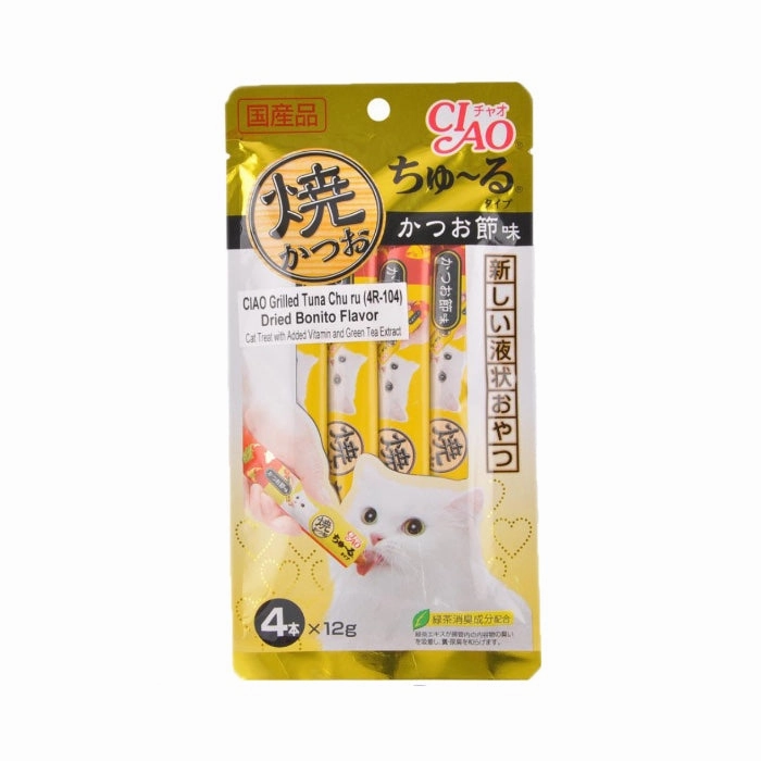 3 FOR $16: Ciao Grilled Skipjack Tuna & Dried Bonito Liquid Cat Treat 48g