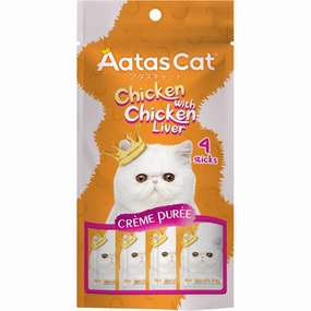 4 FOR $12: Aatas Cat Creme Puree Chicken With Chicken Liver Grain-Free Liquid Cat Treats 56g