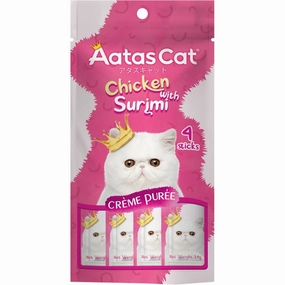 4 FOR $12: Aatas Cat Creme Puree Chicken With Surimi Grain-Free Liquid Cat Treats 56g