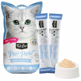 4 FOR $14 : Kit Cat Purr Puree Chicken & Goat Milk Liquid Cat Treats 5x15g