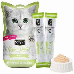 4 FOR $14 : Kit Cat Purr Puree Salmon Liquid Cat Treats 5x15g