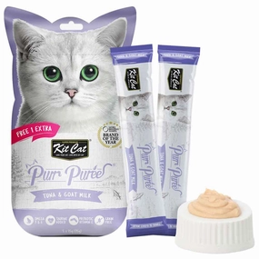4 FOR $14 : Kit Cat Purr Puree Tuna & Goat Milk Liquid Cat Treats 5x15