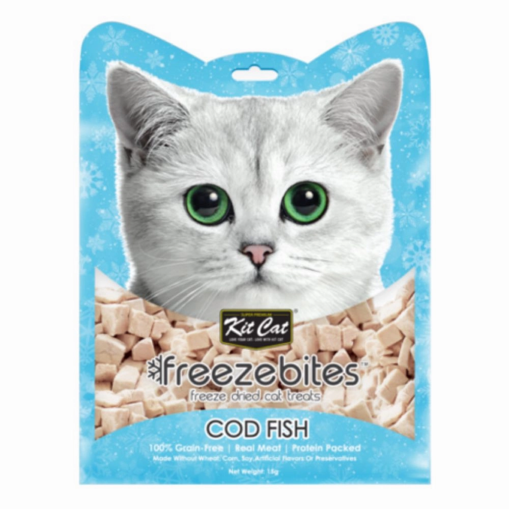 4 FOR $14: Kit Cat Freeze Bites Cod Fish Grain Free Cat Treats 15g