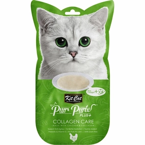 4 FOR $14: Kit Cat Purr Puree Plus Collagen Care Chicken Cat Treats 60g