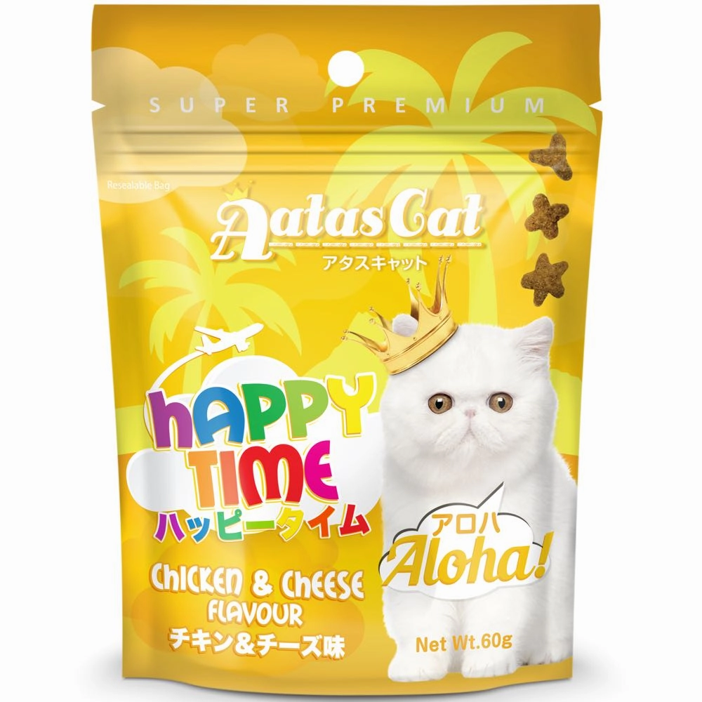 4 FOR $9 (Exp 23Aug25): Aatas Cat Happy Time Aloha! Chicken & Cheese Cat Treats 60g