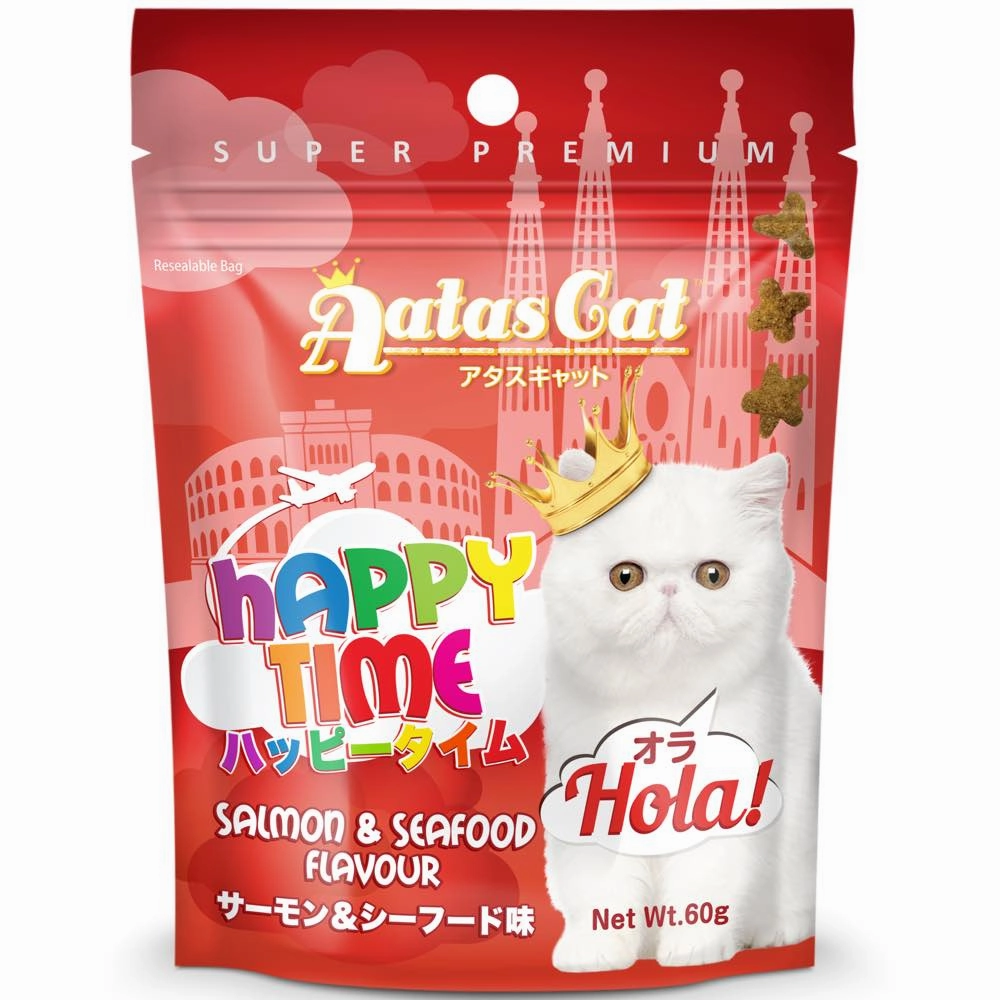 4 FOR $9 (Exp Aug 25): Aatas Cat Happy Time Hola! Salmon & Seafood Cat Treats 60g