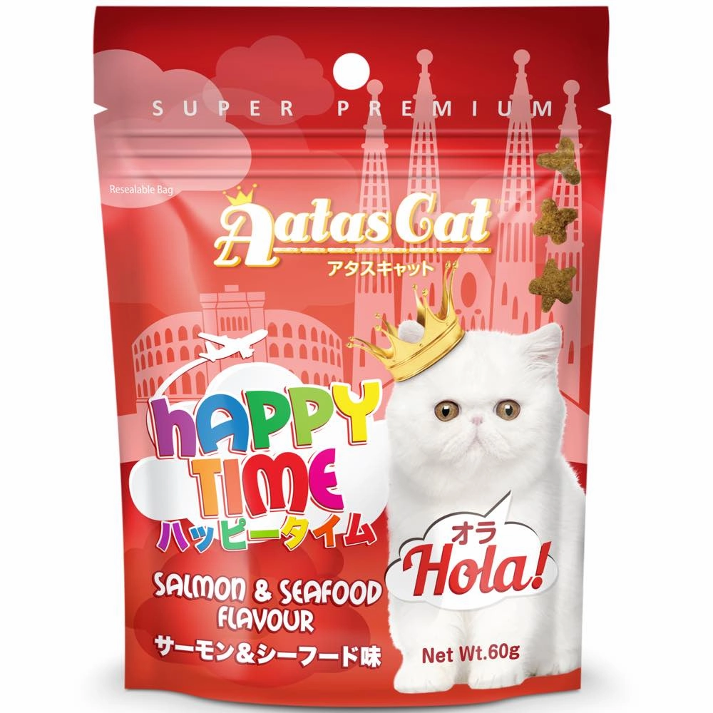 4 FOR $9 (Exp Aug 25): Aatas Cat Happy Time Hola! Salmon & Seafood Cat Treats 60g