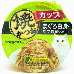 6 FOR $13: Ciao Grilled Skipjack Tuna In Gravy With White Meat & Dried Bonito Topping Cup Cat Food 70g
