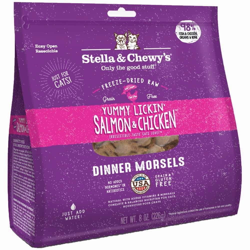 $10 OFF 8oz (Exp30Sep25): Stella & Chewys Yummy Lickin' Salmon & Chicken Dinner Morsels Freeze-Dried Cat Food