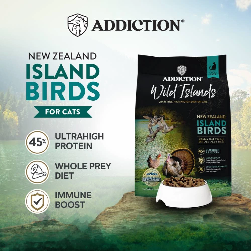 '26% OFF   FREE CANNED FOOD': Addiction Wild Islands Birds Chicken, Duck & Turkey Grain-Free Dry Cat Food