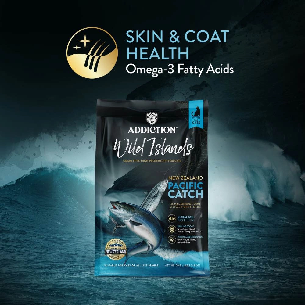 '26% OFF   FREE CANNED FOOD': Addiction Wild Islands Pacific Catch Salmon, Mackerel & Hoki Grain-Free Dry Cat Food