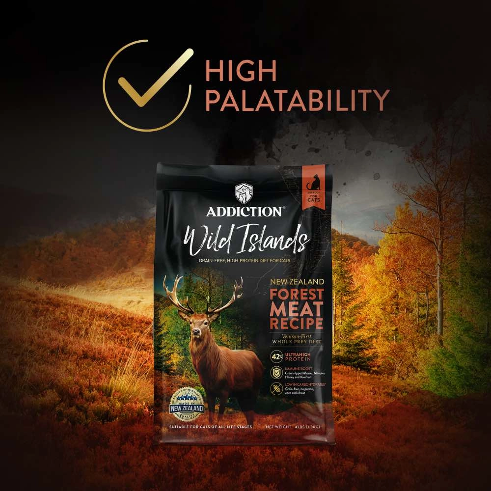 '26% OFF   FREE CANNED FOOD/SCOOP': Addiction Wild Islands Forest Meat Recipe Venison Grain-Free Dry Cat Food