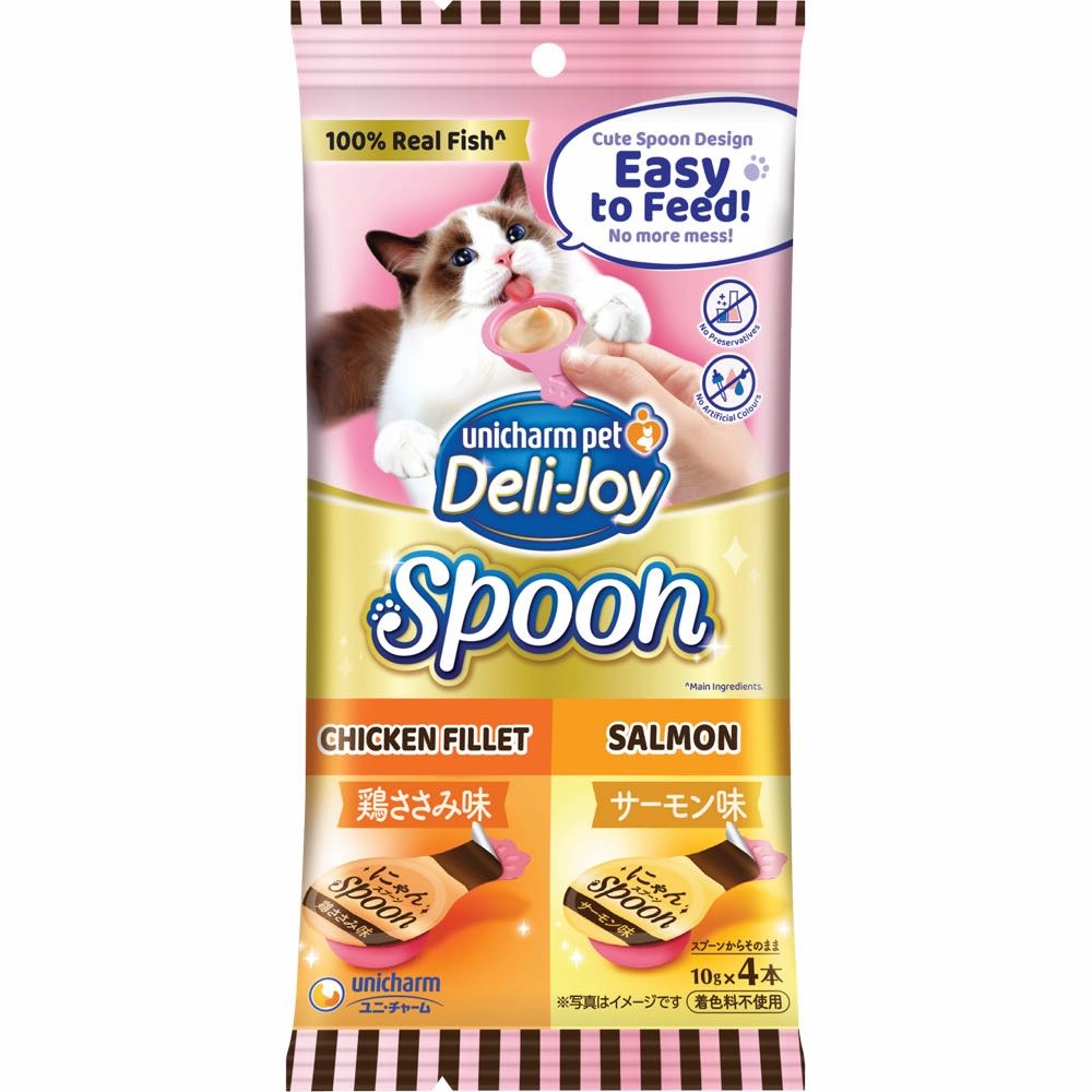 $2 OFF (Exp Oct 25): Unicharm Deli-Joy Spoon Chicken Fillet & Salmon Creamy Cat Treats 40g