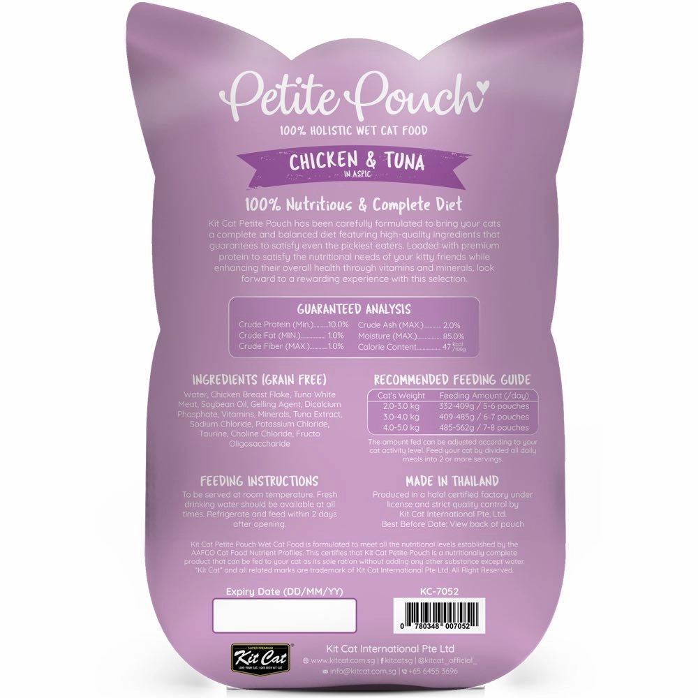 '35% OFF (Exp 27Sep25)': Kit Cat Petite Pouch Chicken & Tuna In Aspic Grain-Free Pouch Cat Food 70g x 12