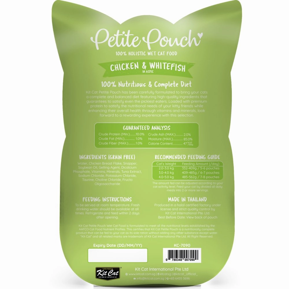 '35% OFF (Exp 28Sep25)': Kit Cat Petite Pouch Chicken & Whitefish In Aspic Grain-Free Pouch Cat Food 70g x 12