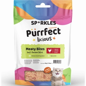 '3 FOR $6 (Exp 3Jul25)': Sparkles Purrfectlicious Meaty Bites Soft Chicken Bites Cat Treats 50g