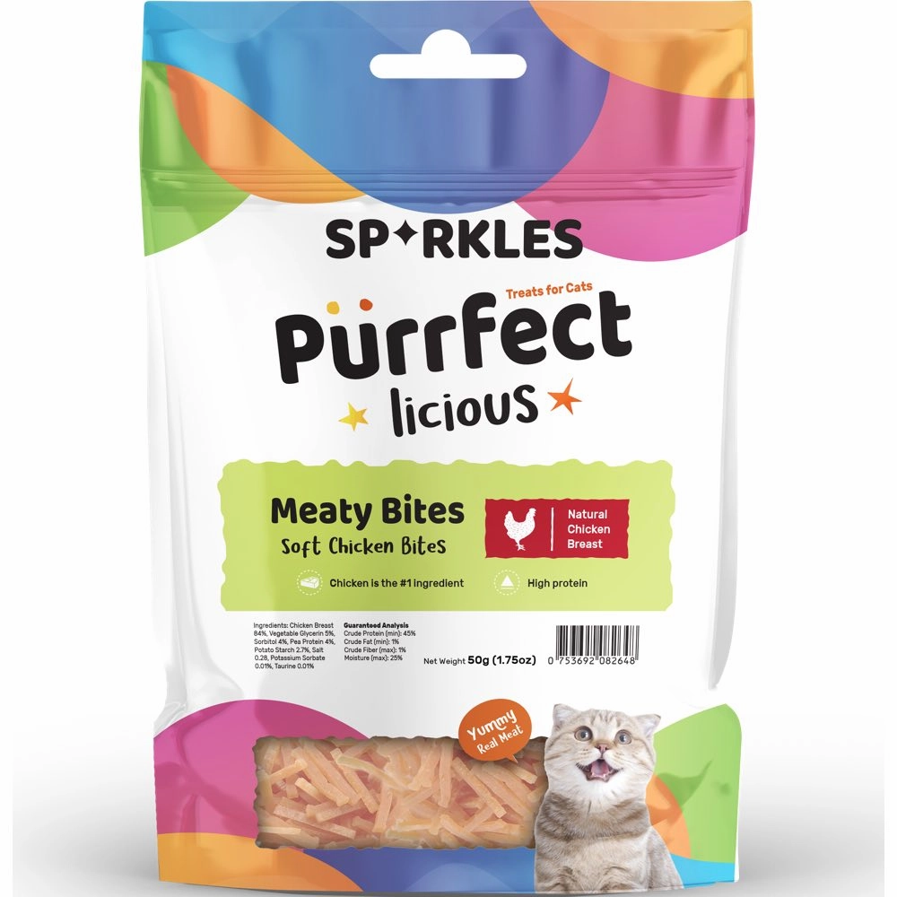 '3 FOR $6 (Exp 3Jul25)': Sparkles Purrfectlicious Meaty Bites Soft Chicken Bites Cat Treats 50g