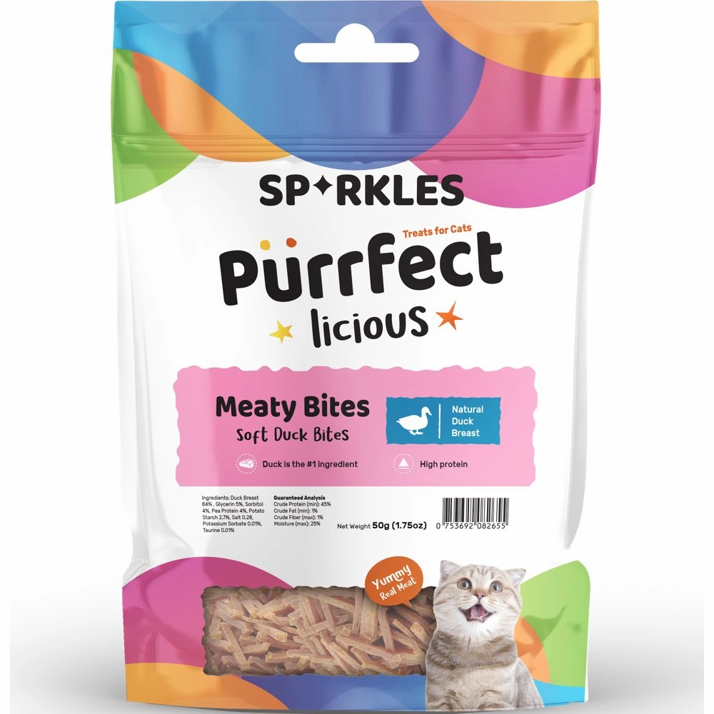 '3 FOR $6 (Exp 3Jul25)': Sparkles Purrfectlicious Meaty Bites Soft Duck Bites Cat Treats 50g