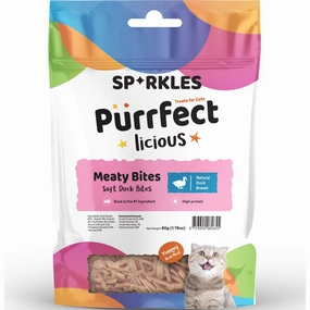 '3 FOR $6 (Exp 3Jul25)': Sparkles Purrfectlicious Meaty Bites Soft Duck Bites Cat Treats 50g