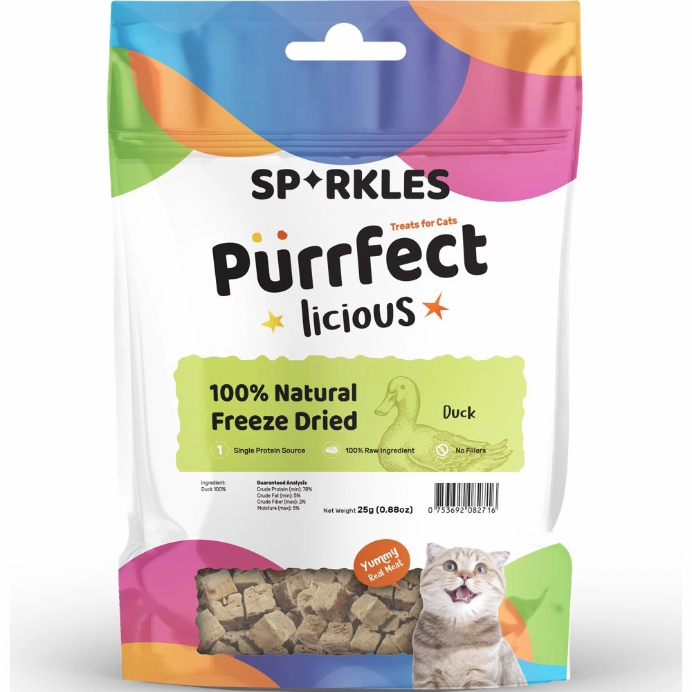 '3 FOR $6 (Exp 5Jul25)': Sparkles Purrfectlicious 100% Natural Freeze Dried Duck Grain-Free Cat Treats 25g